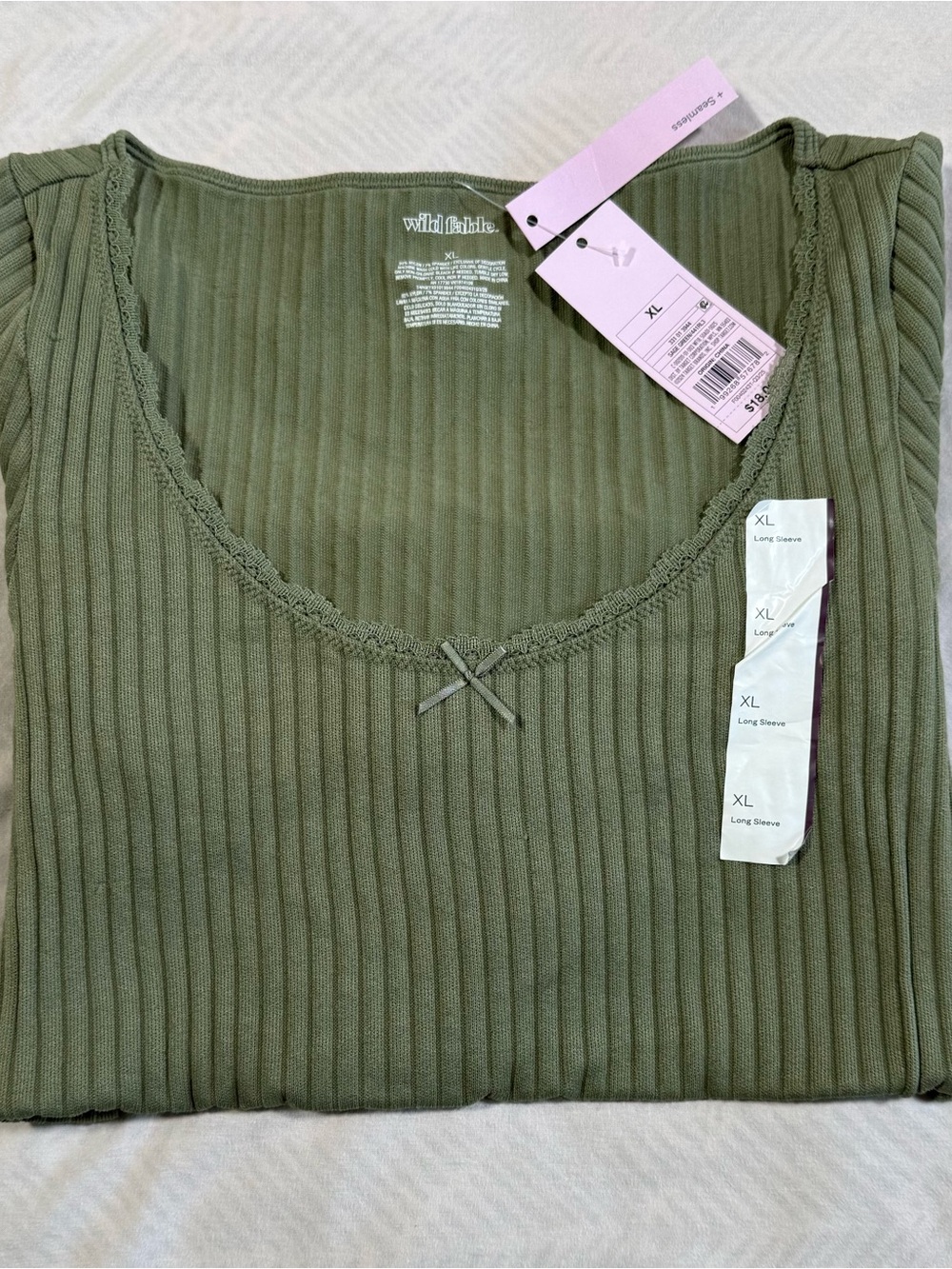 wild fable Olive Ribbed Scoop-Neck Long Sleeve Top